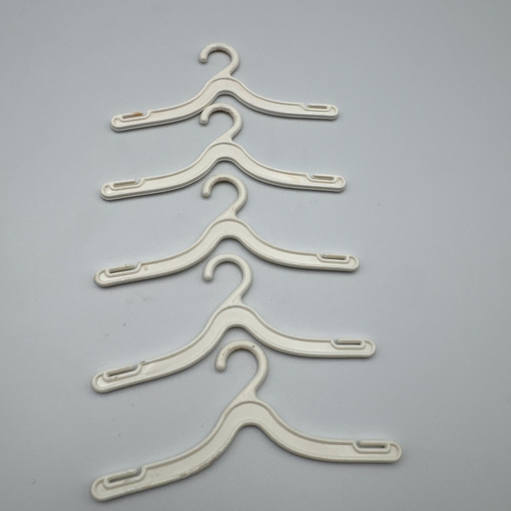 Vintage Doll Accessories Clothes Hangers White 3.5" Lot Of 5 Wardrobe Barbie
